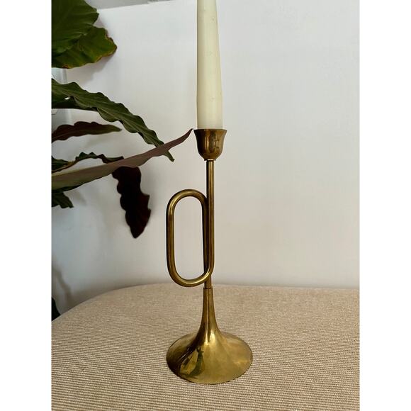 Vintage Trumpet Horn Candlesticks Brass Musical Instruments Metal Bugles Classic - Picture 3 of 10